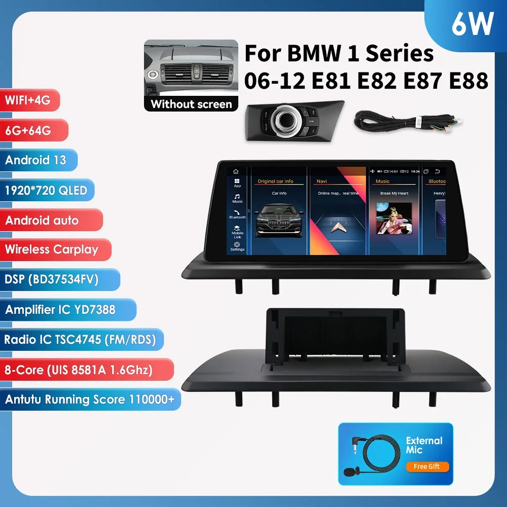 Hizpo 10.25 "Android 14 Carplay Auto Radio Voor Bmw 1 Serie E81 E82 E87 E88 09-16 Autoradio multimedia 2DIN Auto Intelligente