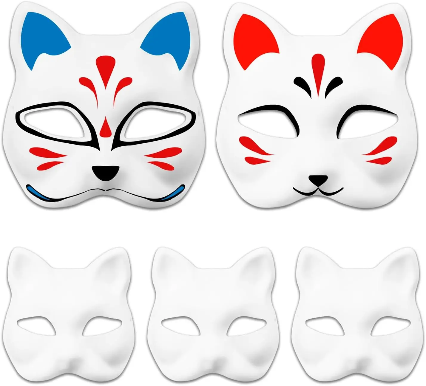 3/5Pcs Paper Blank White Mask Halloween Cosplay Cat Fox DIY Paintable Half Face Mask Animal Costume Party Decorate Craft Prop