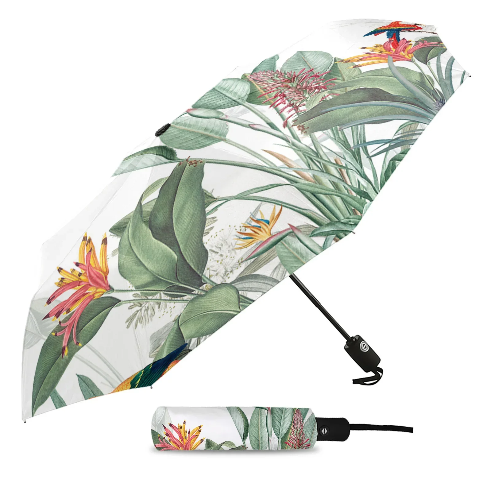 Ins Style Tropical Plants Parrot Automatic Umbrella Travel Folding Umbrella Portable Parasol Windproof Umbrellas