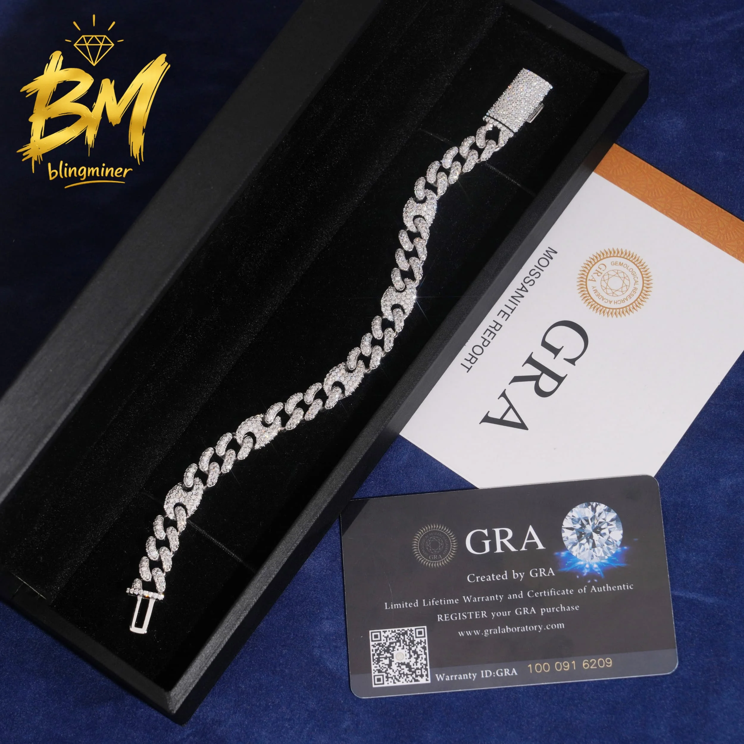 Blingminer New Design Pig Nose 9mm S925 Silver VVS Moissanite Cuban Link Chain Iced Out  For Men Jewelry Pass Diamonds Tester