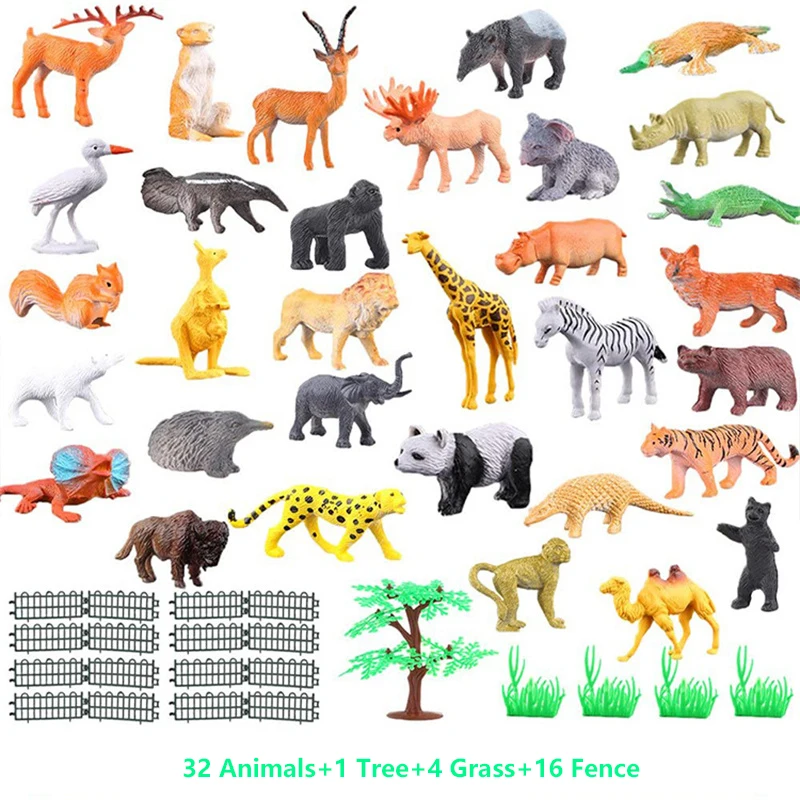 53Pcs  Miniature Lion Horse Elephant Animals Model Set Action Figures Figurine Zoo Cute Education Kids Puzzle Toy Birthday Gift