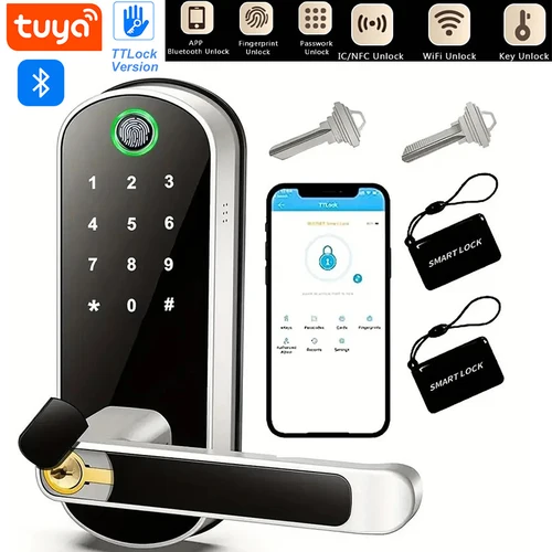 Tuya 또는 TTLock APP 스마트 도어 잠금 장치 비밀번호 잠금 해제 원격 제어 지문 잠금 장치 IC 카드가있는 Keyless 터치 스크린 IP67