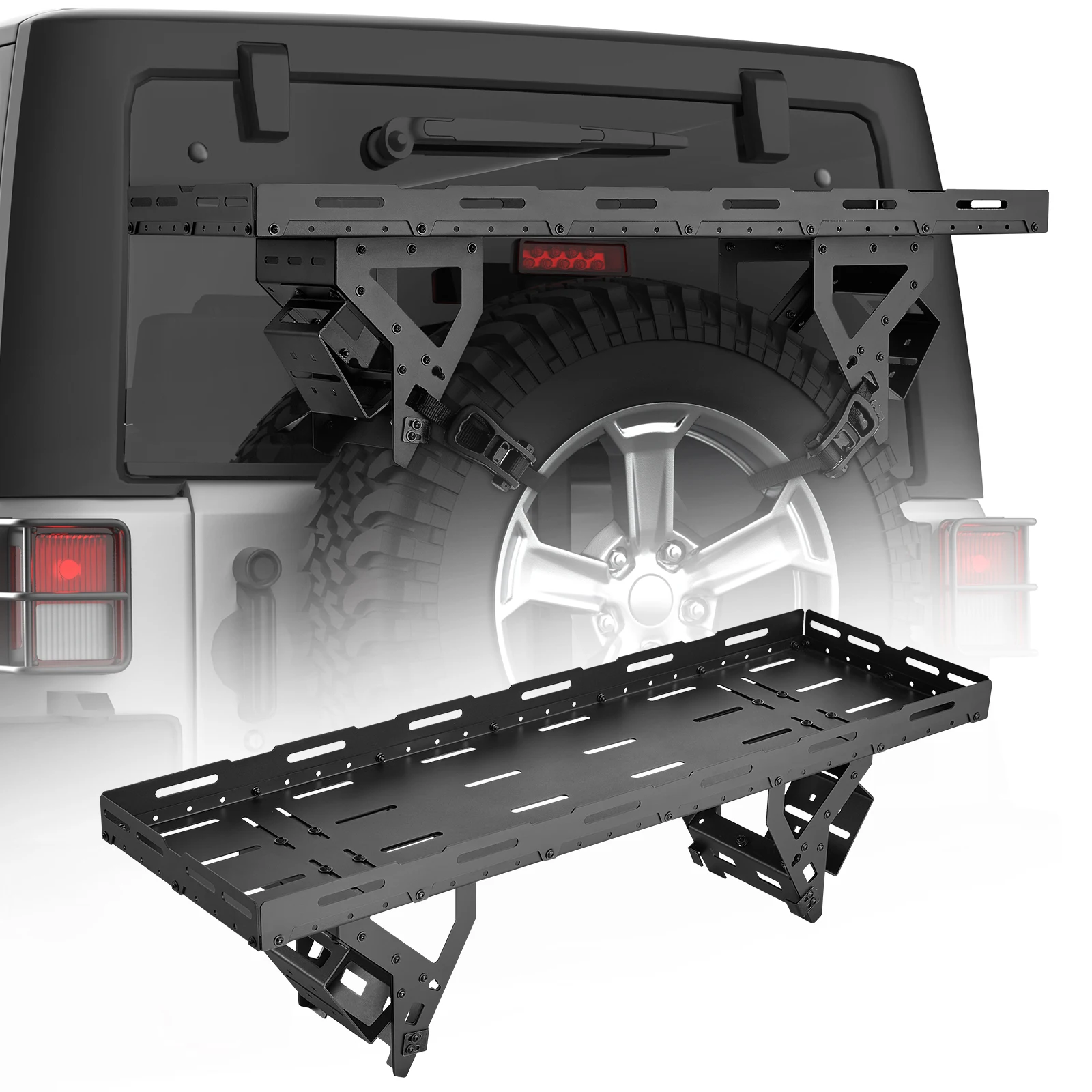 SucceBuy 80 lbs Spare Tire Cargo Basket for 30-40 In Tires Fit for 1976-2024 Jeep Wrangler JK JL TJ YJ CJ No-Drill Installation