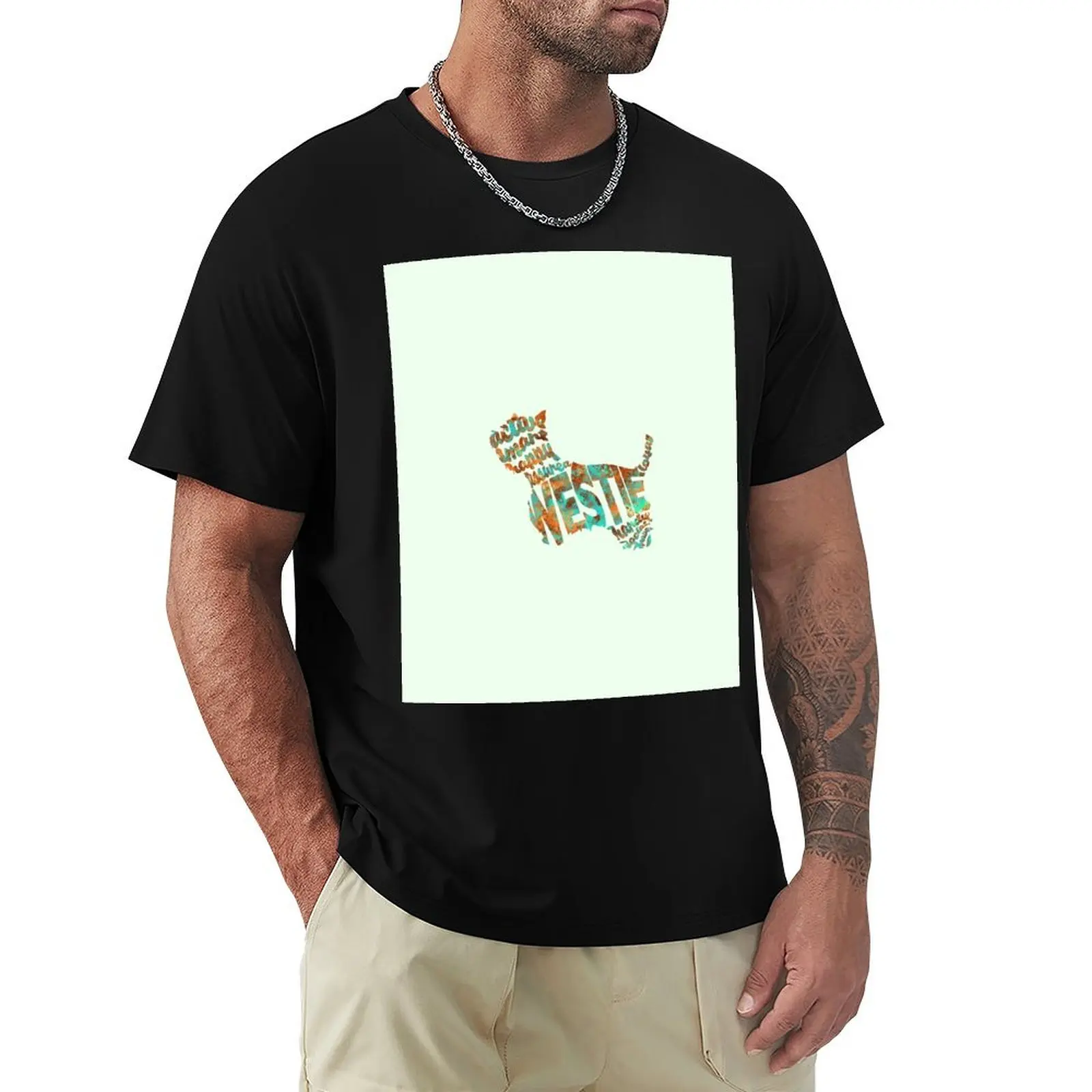 The West Highland White Terrier Typographic Watercolor Painting T-Shirt Big Size Simple T-Shirt