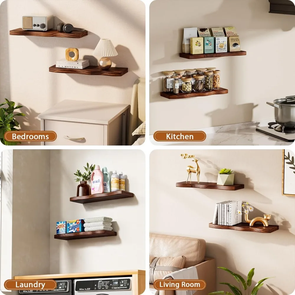 أرفف عائمة خشبية ريفية مقاس 24 بوصة للجدران، رف كتب معلق مثبت على الحائط بتصميم فريد من نوعه #6