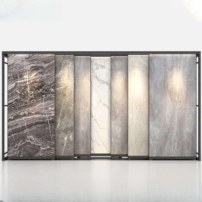 Chinese Supplier Customized Eco-Friendly Water Resistant Modern Stainless Steel 2mm Sliding Tile Display Pull Push Rack for