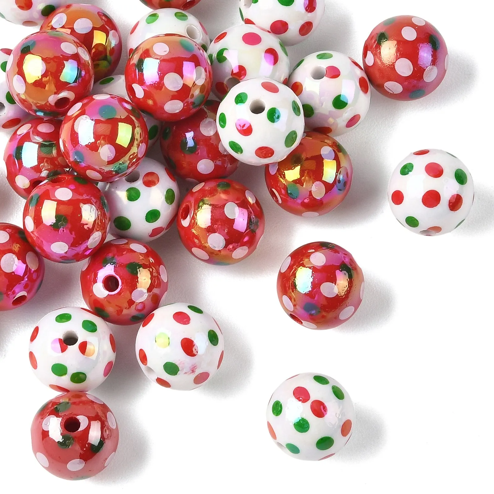 PandaHall 30 Stück UV-beschichtete, schillernde Acryl-Weihnachtsperlen, rund, gepunktet, mehrfarbig, 16 mm, für DIY-Schmuckherstellung – Detail 8