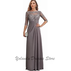 Modern Chiffon Mother of The Bride Dresses for Wedding Long Sleeves Evening Dress Corset Formal Gowns Floor Length Applique Lace