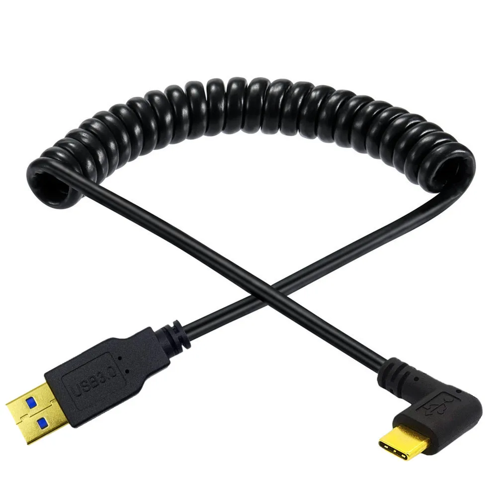 Cavo di prolunga a molla placcato oro Cavo di collegamento per ricarica dati da USB 3.0AM a tipo C per computer, laptop, telefono cellulare