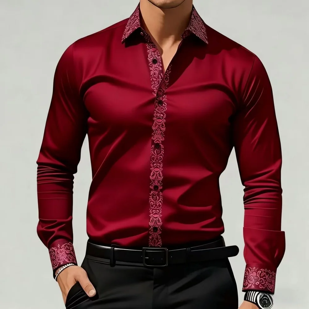 قميص رجالي جديد غير رسمي مريح بأكمام طويلة وياقة على الطراز الفاخر، قميص علوي عصري ومريح للنزهات اليومية وكاليفورنيا