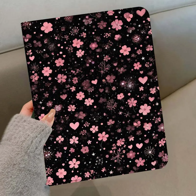 Capa de Tablet com Bandeja para Caneta, Desenho Animado Rosa Floral Coração, Macia, para Samsung Galaxy Tab S11 S10 S9 S8 S7 S6 A9 A8 A11 Lite FE Plus