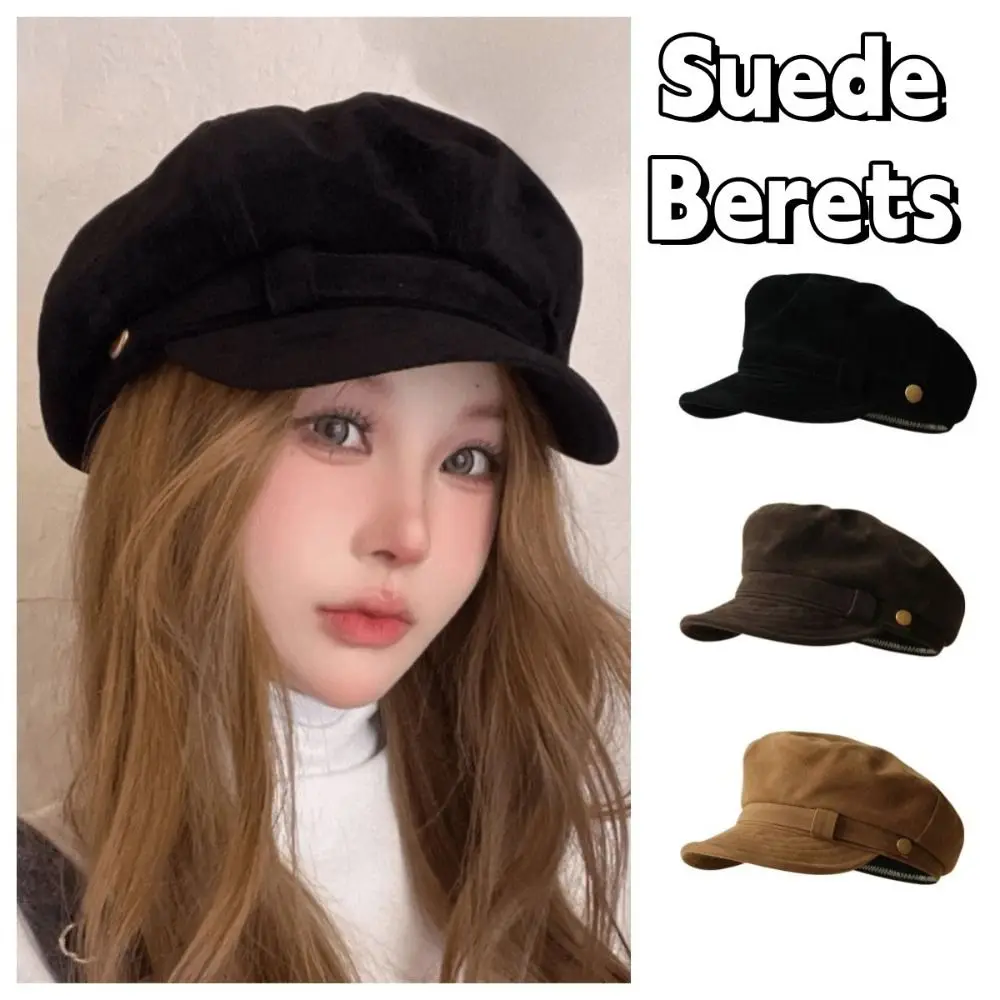 أزياء قصيرة حافة الجلد المدبوغ القبعات الدافئة يندبروف موزع الصحف قبعة الكورية نمط شقة أعلى الرسام قبعة المرأة