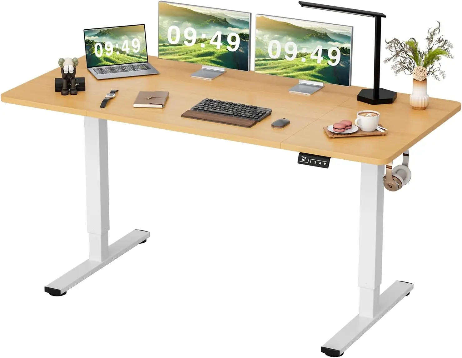 

Adjustable height upright office desk, 63 x 24 inch sitting upright desk, home office computer desk, with T-shaped metal bracket