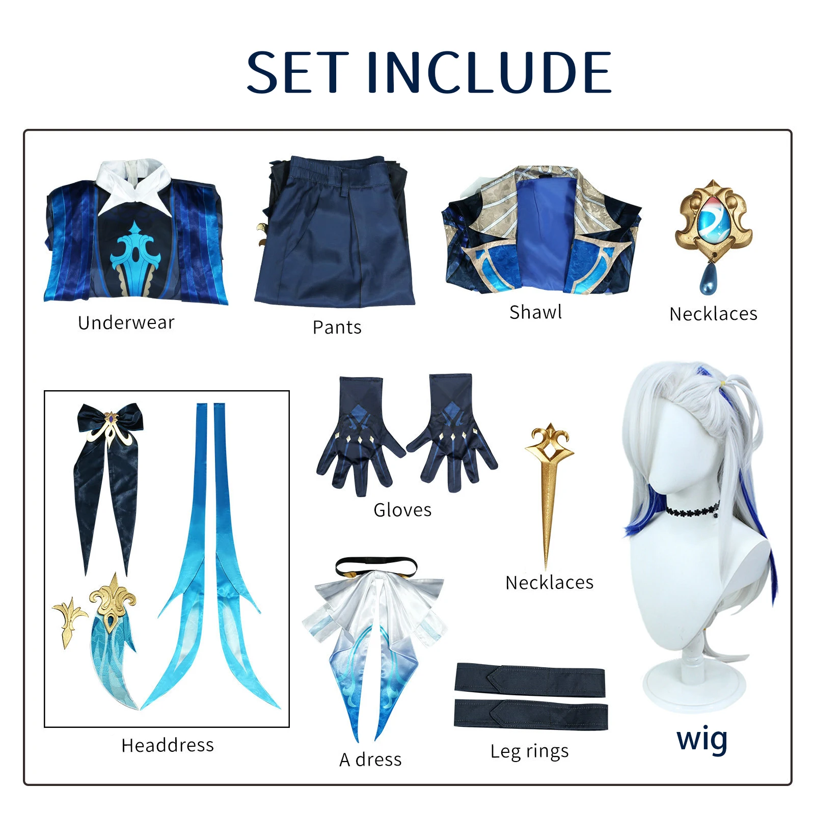 Genshin Impact Neuvillette Cosplay Kostuum Volwassen Carnaval Uniform Pruik Anime Halloween Feestkostuums Maskerade Vrouwen Spel