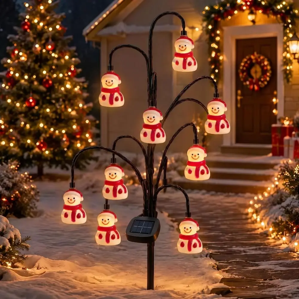 Solar Powered Santa Claus Ground Stake Lights Auto-On Eco-Friendly Snowman Stake Lamp PET Weatherproof