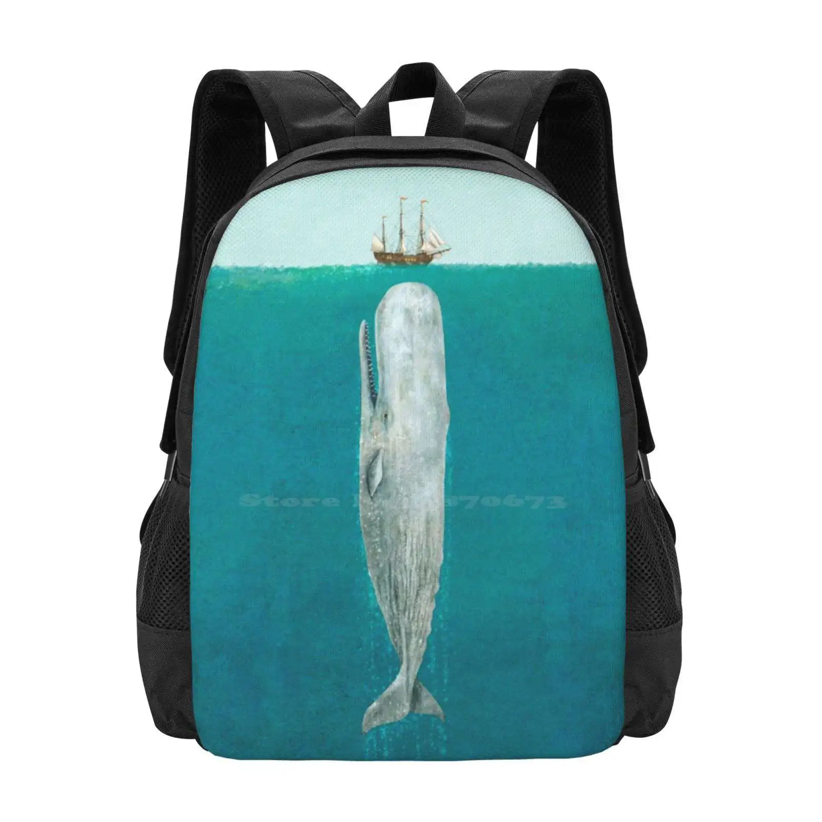 The Whale - Full Length Pattern Design Laptop Travel School Bags Thewhale The Whale Whale Mobydick Dick Tallship Tall Ship Sea