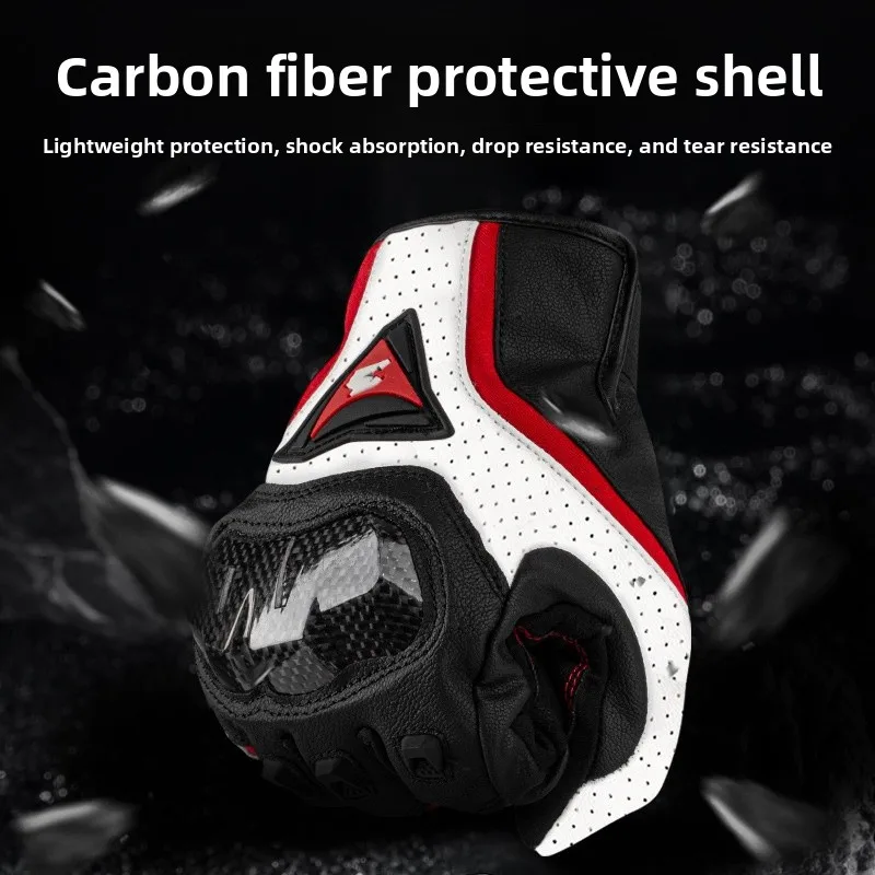 قفازات من ألياف الكربون للدراجات النارية تعمل باللمس، معدات حماية قابلة للتنفس للرجال والنساء مناسبة لجميع المواسم #2