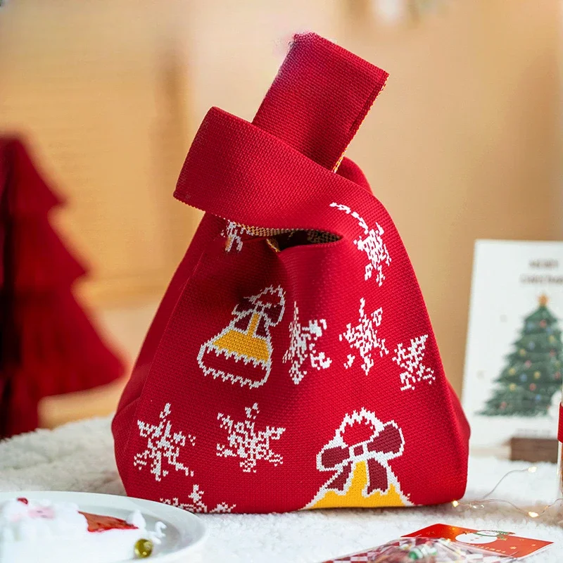 

Christmas Gift Knitted Tote Bag Autumn/Winter Handheld Knit Bag Festival Women's Bag Versatile Leisure Crochet Handbags Purses