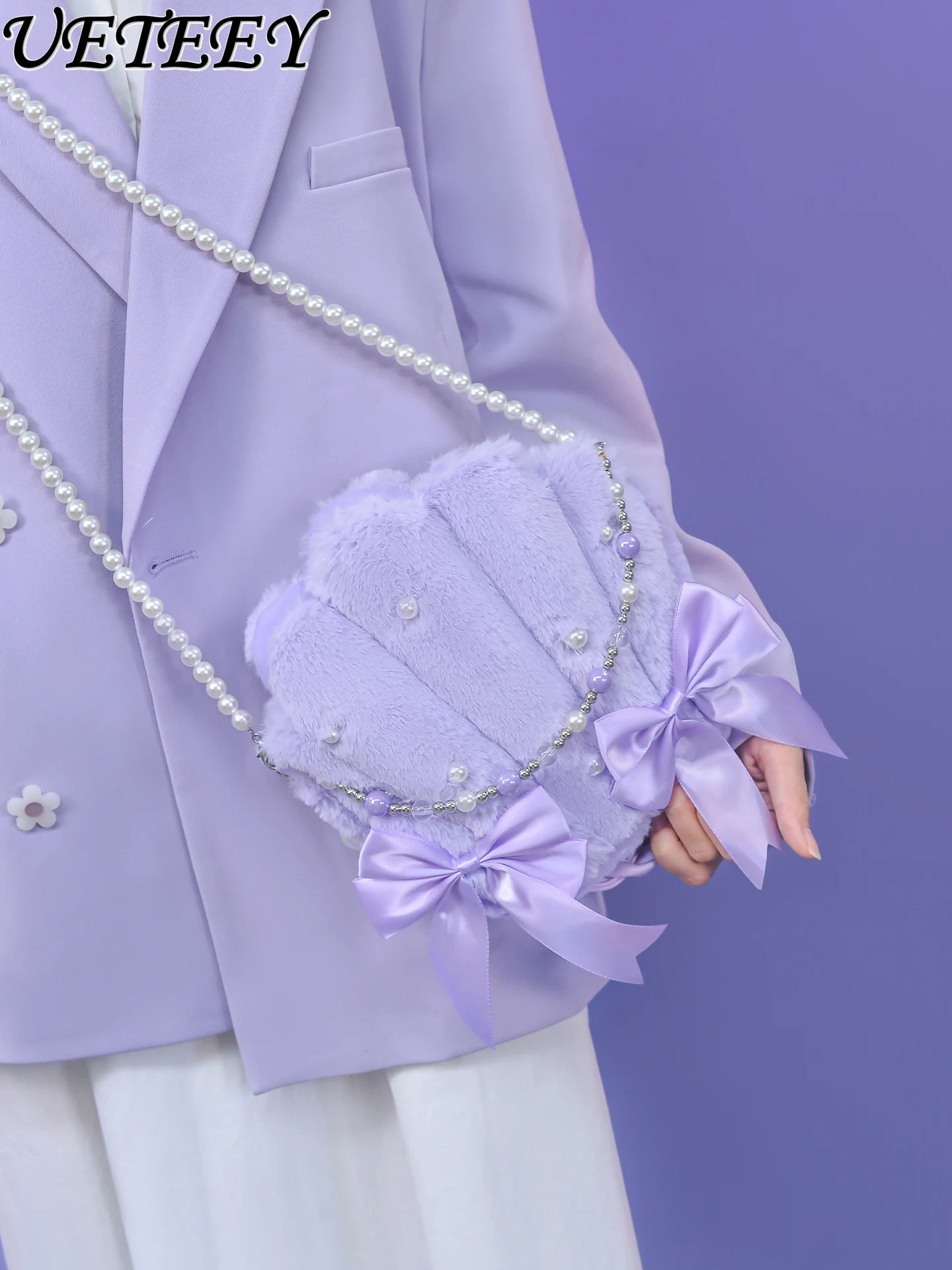 

Original Lolita Sweet Purple Plush Shell Handbag Niche Crossbody Bag Autumn Winter Gentle Temperament Lady Shoulder Bag Backpack