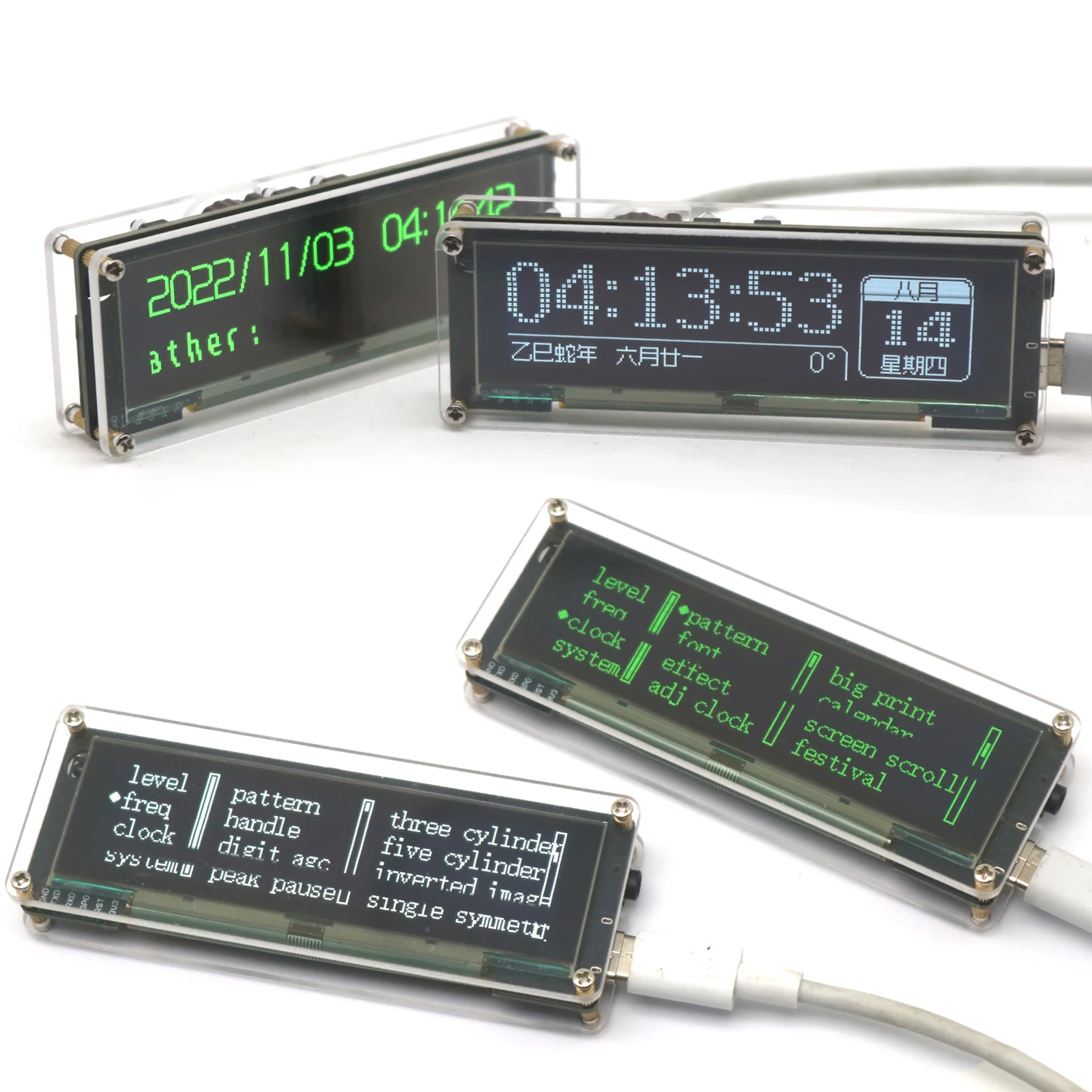 3.12 بوصة شاشة OLED الصوت الموسيقى الطيف واي فاي على مدار الساعة ، عرض المستوى VU متر مع التحكم عن بعد APP لمضخم سيارة تيار مستمر 5 فولت-12 فولت