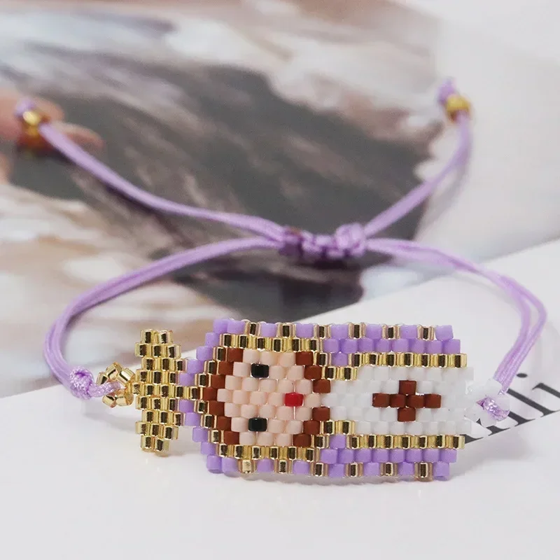 Beaded bracelet Originality Female Design Geometry Hand knitting Bohemia Adjustable Tide Human form Simple Rice bead bracelet