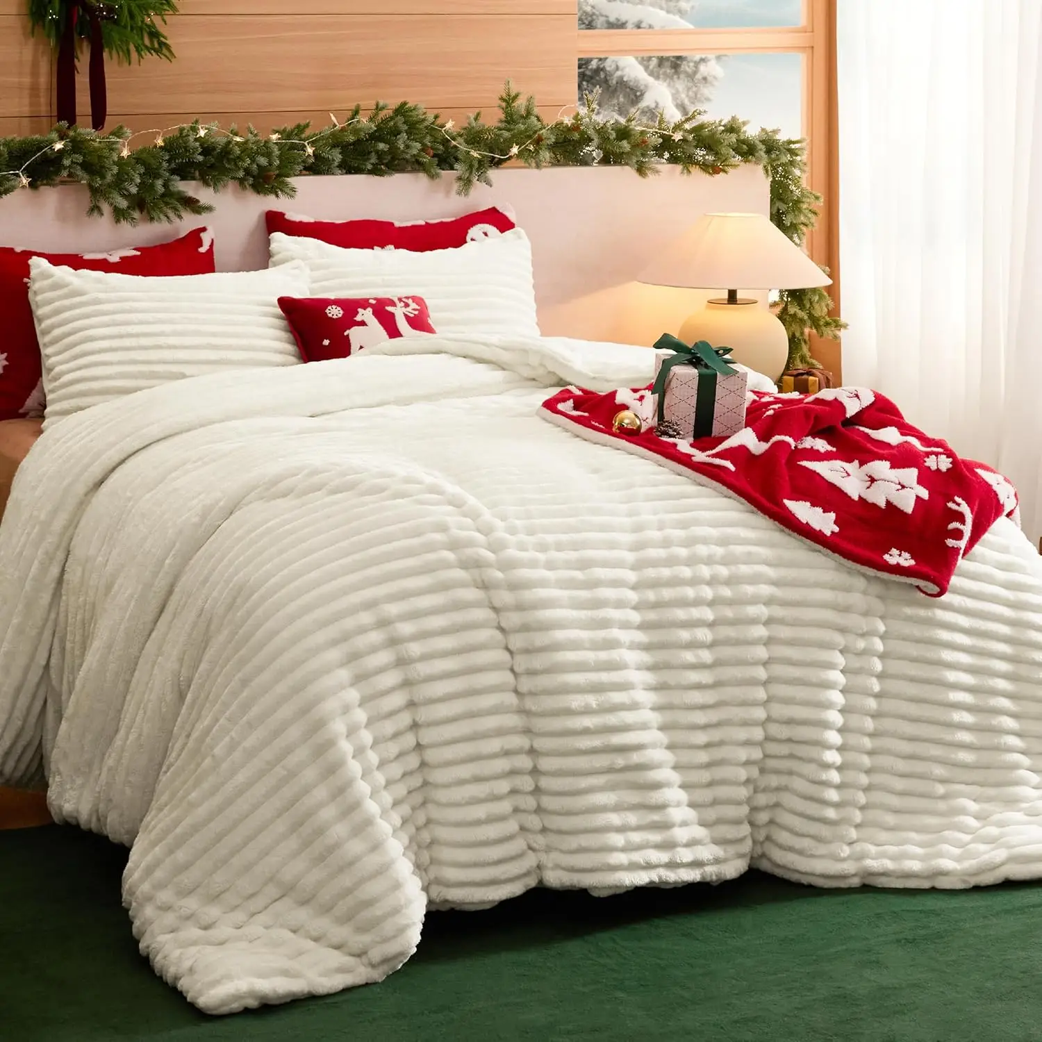 

Queen Size Fluffy Comforter Set - Super Soft Faux Fur, Warm Plush Fleece Winter Bedding, 3 Pieces with Pillowcases