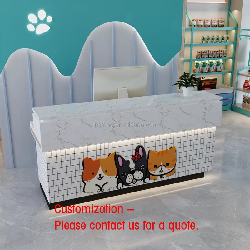 custom.New Design Supermarket Pet Shop Cash Counter Display Stand Factory Professional Retail Pet Container Counter