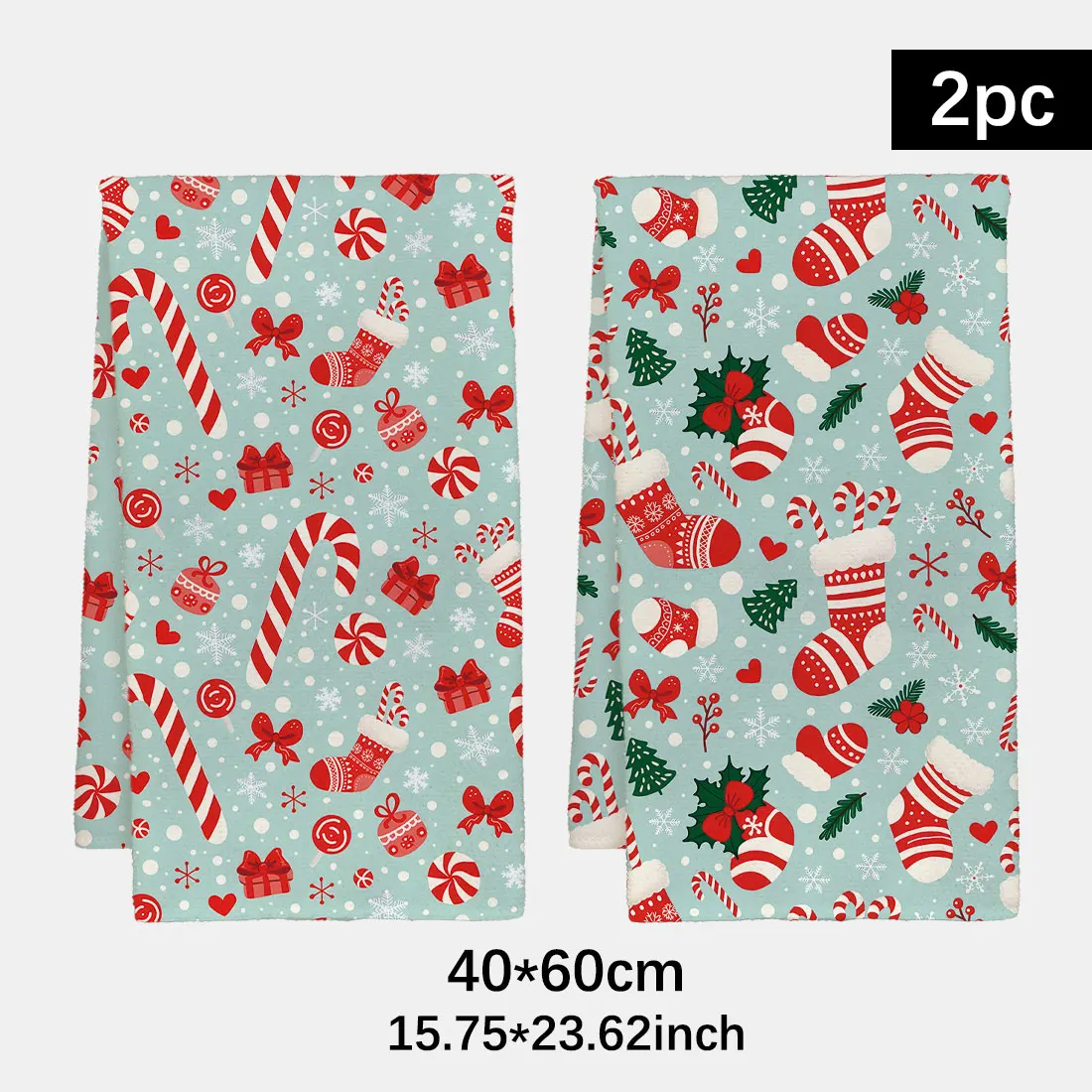2pcs 40x60cm Christmas Element Series DishCloth Tea Towel Kitchen Dishcloth  Christmas Cane Tree Wash Towels Merry Christmas
