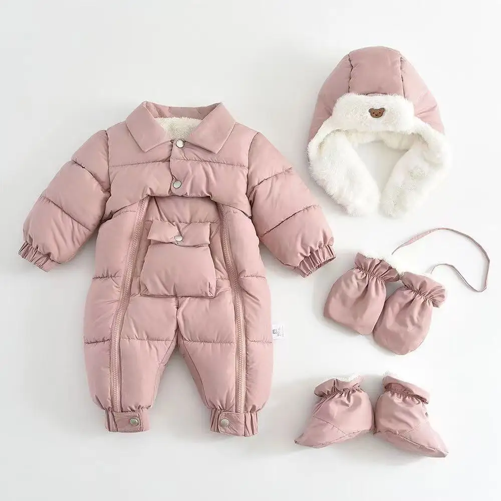 Winter Newborn Baby Snowsuit 2025 New Warm Infant Oneies Suit Include Hat, Gloves, Foot Cover Thicken Children Set 0-18 Months
