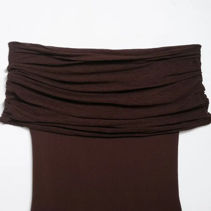 E Vestido Largo de Punto, Nuevo Otoño 2025, Moda Femenina, Hombro Caído, Casual, Manga Corta, Otro Material 00%