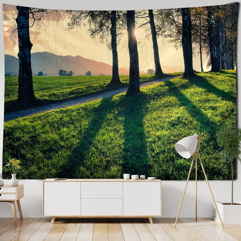 

Sunshine Forest tapestry, natural landscape wall hanging, beach mat, camping bed sheets, living room, bedroom wall decoration