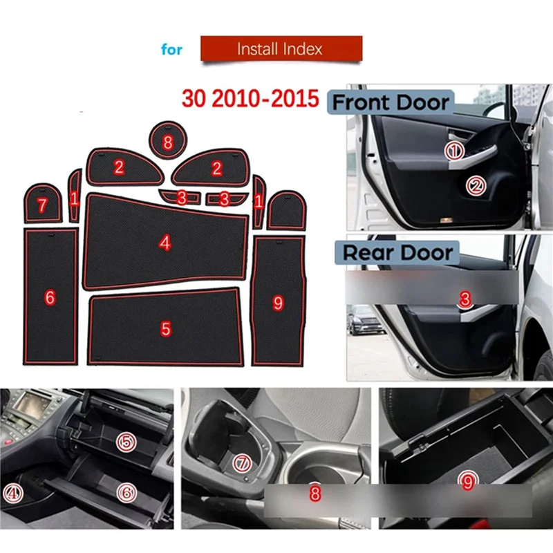 

Anti-Slip Rubber Gate Slot Cup Mat For Toyota Prius 30 XW30 ZVW30 2010-2015 Door Groove Mat Accessories Stickers-A02G