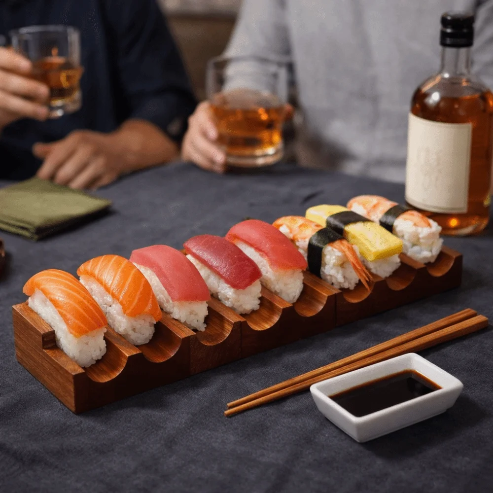 Creative U-shaped Walnut Sushi Rack Japanese Style Thickened Sushi Stand Sushi Boat Smooth Texture Sushi Wooden Tray Hotel Use