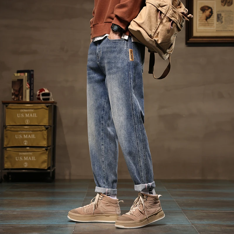 Men Blue Loose Tapered Trouser High Quality Wide Leg Harem Jeans Male Clothes Streetwear Leisure Baggy High Street Denim Pants