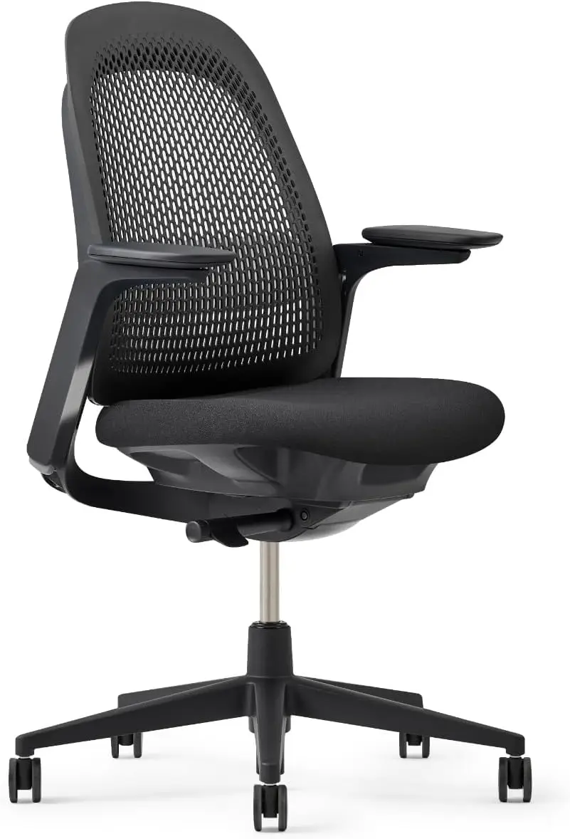 Breck Office Chair - Ergonomic Desk Seat with Height-Adjustable Lumbar Support, Black Trim, and 4D-Arms (Coal)