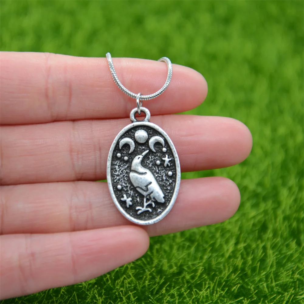 Odin Raven Triple Moon Goddess Viking Pendant Necklace Wicca Pagan Talisman Amulet Witchcraft Jewelry Valentines Day Gift