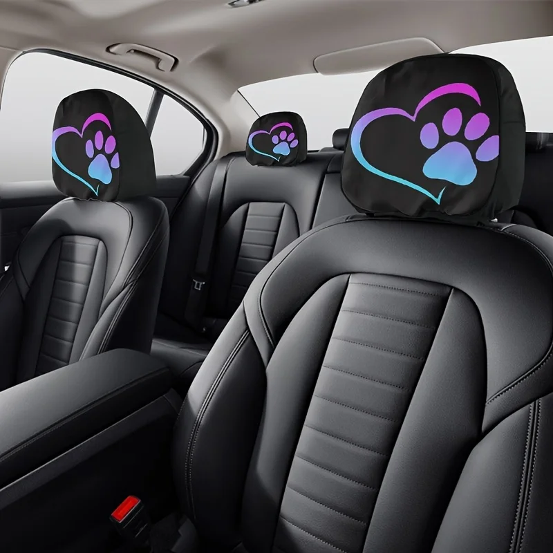 

Цветные антимасляные чехлы на подголовники автомобиля с принтом кошек и собачьих лап, аксессуары для внутреннего украшения, выдвижные и моющиеся.