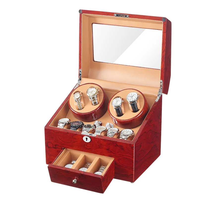 High Quality Luxury Wooden Safe Watch Winder with Drawer Double Slots Orbit Automatic 2 Slots Watch Winder for Men