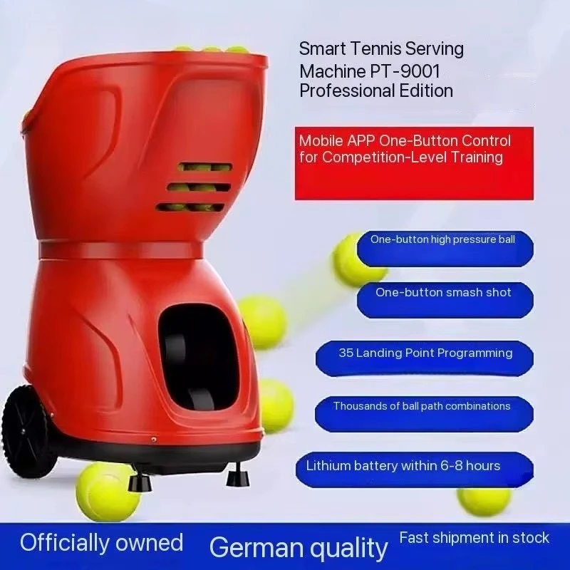 Máquina inteligente de servir tênis pt9001, multifuncional, recursos, mais de 150 bolas, capacidade, controle de direção de serviço integrado