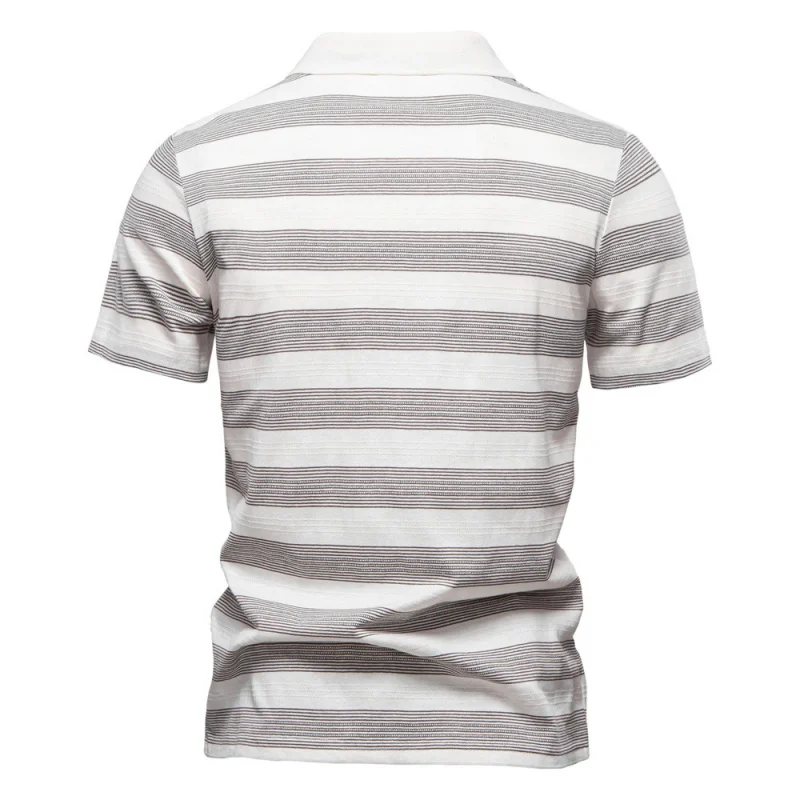 

2025Spring and Summer New Striped Turn-down Collar Men'sPOLOFashionable Casual Short Sleeve Cotton Shirt European SizepoloMale