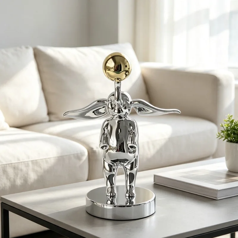 Modern Silver Elephant Balancing Ball Figurine Cute Cartoon Resin Statue for Home Office Desk Living Room Decor Gift