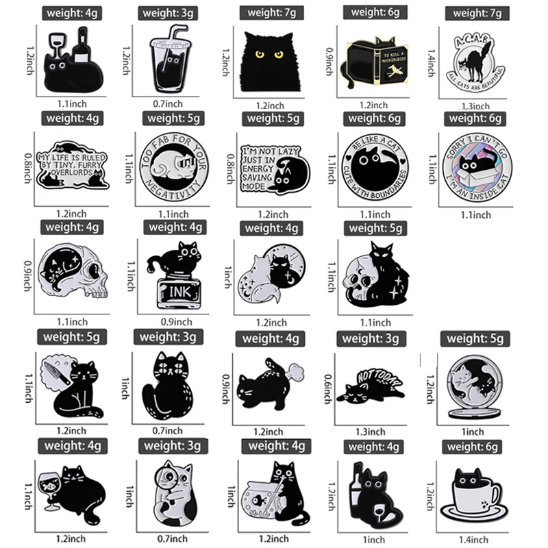 Süße schwarze Katze Sammlung Emaille Pin Punk große Augen Kätzchen Tier Brosche Revers Rucksack Abzeichen Schmuck Geschenke für Katzenliebhaber Freunde – Detail 1