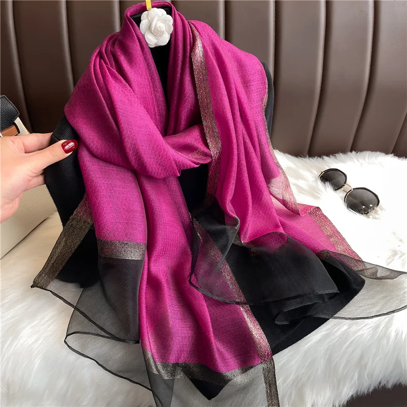 Modischer Luxus Einfarbiger Langer Seidenschal für Damen Weicher Glatter Schal Kopftuch Hijab Outdoor-Schal Langer Umhang Strandtuch – Detail 35