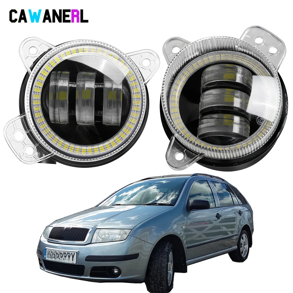 2 X 30W 9006 Car Front Bumper LED Fog Light Assembly Angel Eye Daytime Running Lamp DRL For Skoda Fabia Mk1 2005 2006 2007 2008