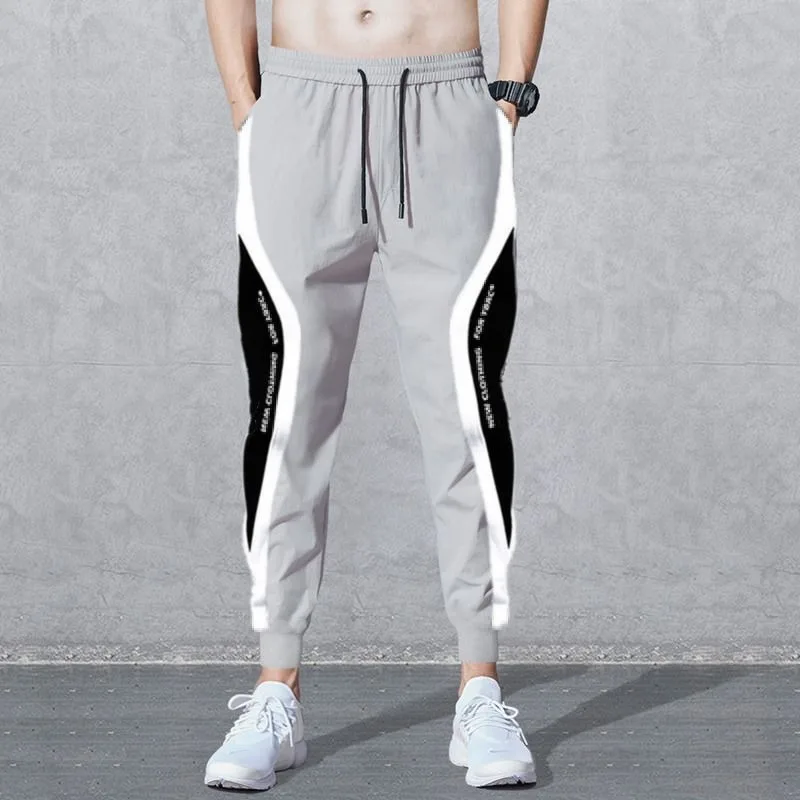 Men Summer Casual Sweatpants Joggers Loose Fit Tapered Pants Youth Sport Trousers Versatile Grey Long Pants Streetwear