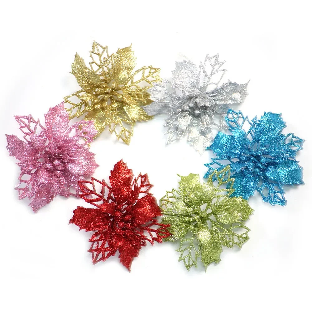 

5/10pcs 10cm Christmas Large Poinsettia Glitter Flower Tree Hanging Party Decor For Home Decor New Year Navidad Pendant