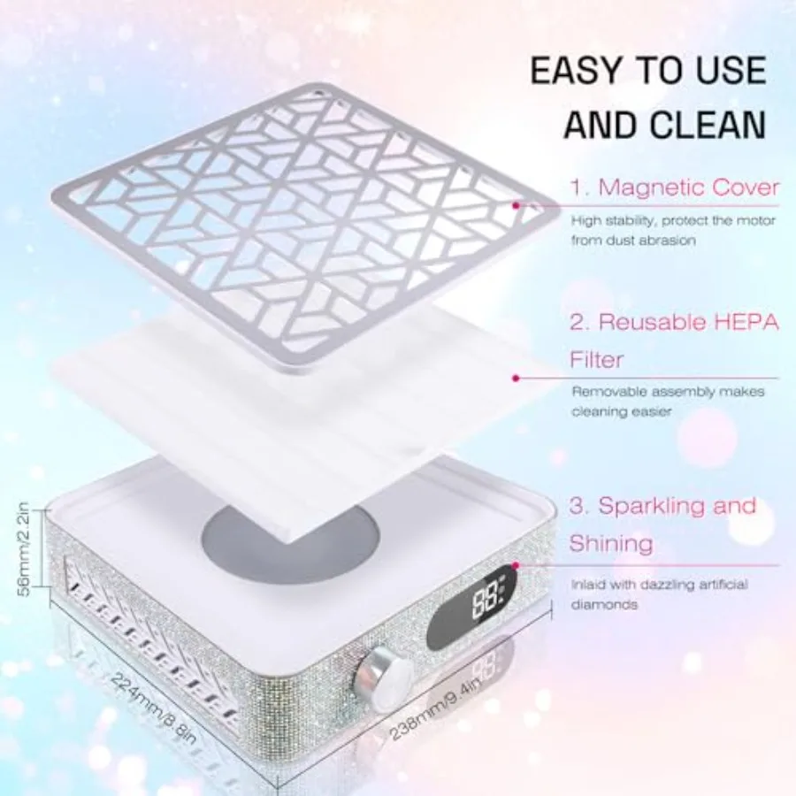 Cichy odkurzacz do pyłu paznokci 4500RPM: do paznokci akrylowych, żelowych, dipowych i pudrowych, profesjonalny odkurzacz do paznokci, niezbędny dla manicurek