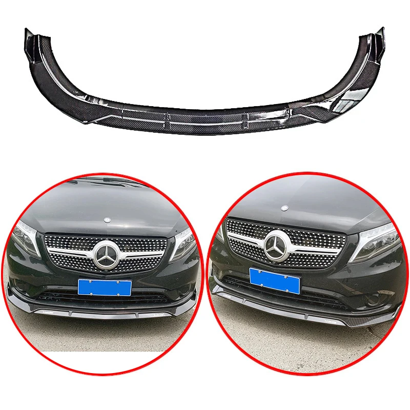 

High Quality ABS For Mercedes-Benz V Class Vito W447 2013-2020 Car Front Bumper Lip Spoiler Glossy Black Carbon Fiber Look