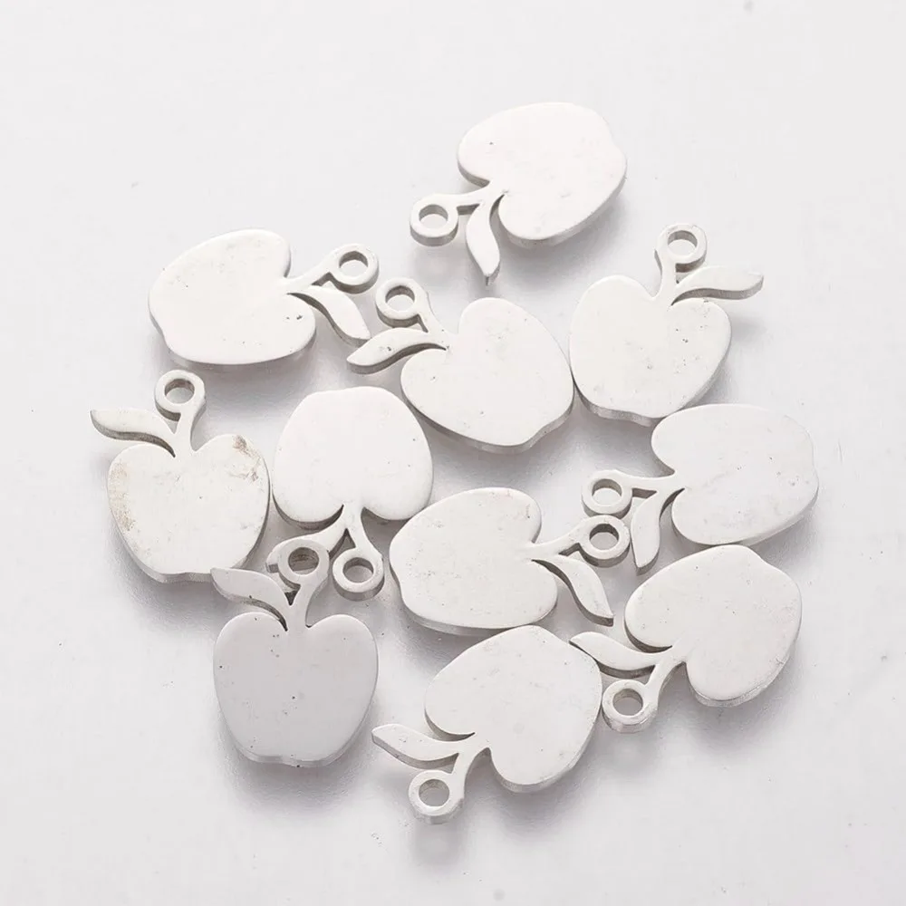 10 Stück Legierungs-Charms, 14 x 11 x 1,2 mm, 304 Edelstahl, flache Anhänger mit 1,5 mm Loch, Charms, Obst-Designs