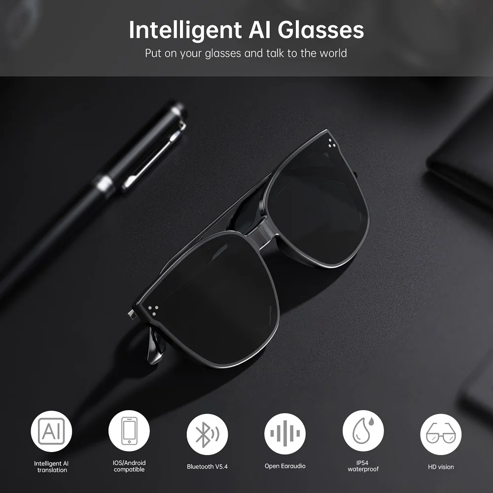 Smart Translation Sunglasses Real-time Language Translator Wireless Bluetooth Headset AI Chat Driving Music Glasses Phone Call